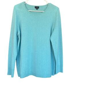 Talbots Sweater Womens 1X Blue 100% Cashmere Pullover Crewneck Button Cuff